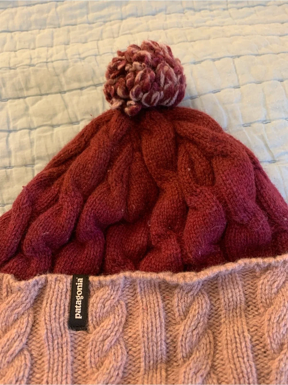 Patagonia Two-Tone Pom Beanie - Burgundy & Pink